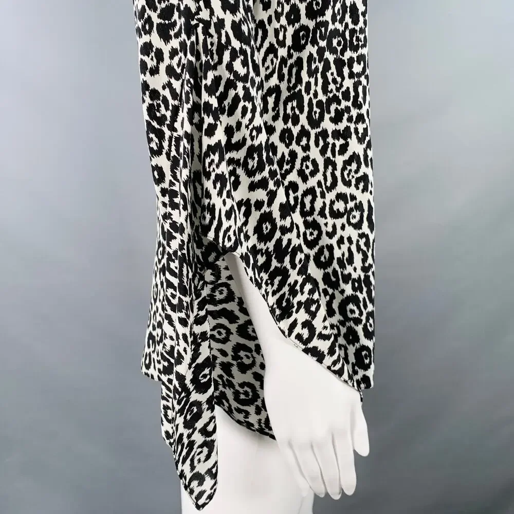 MICHAEL KORS COLLECTION Black White Silk Animal Print Butterfly Sleeve Blouse